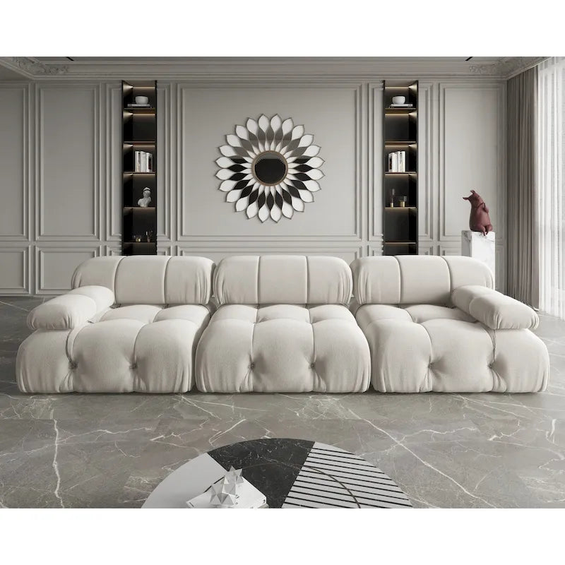 Canapé modulable en velours – 3 places, réversible, beige / orange / vert / noir / bleu