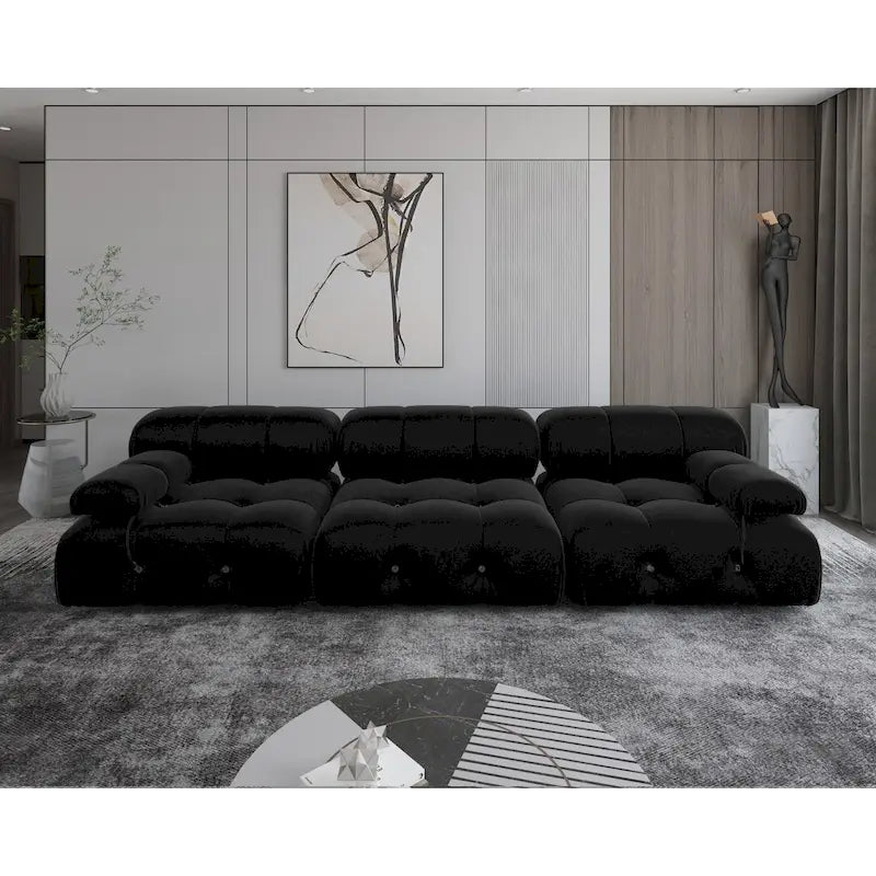 Canapé modulable en velours – 3 places, réversible, beige / orange / vert / noir / bleu
