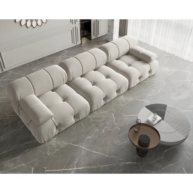 Canapé modulable en velours – 3 places, réversible, beige / orange / vert / noir / bleu