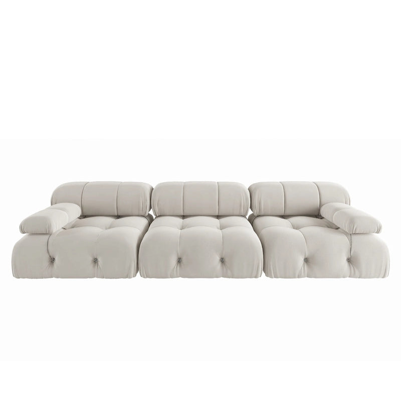 Canapé modulable en velours – 3 places, réversible, beige / orange / vert / noir / bleu