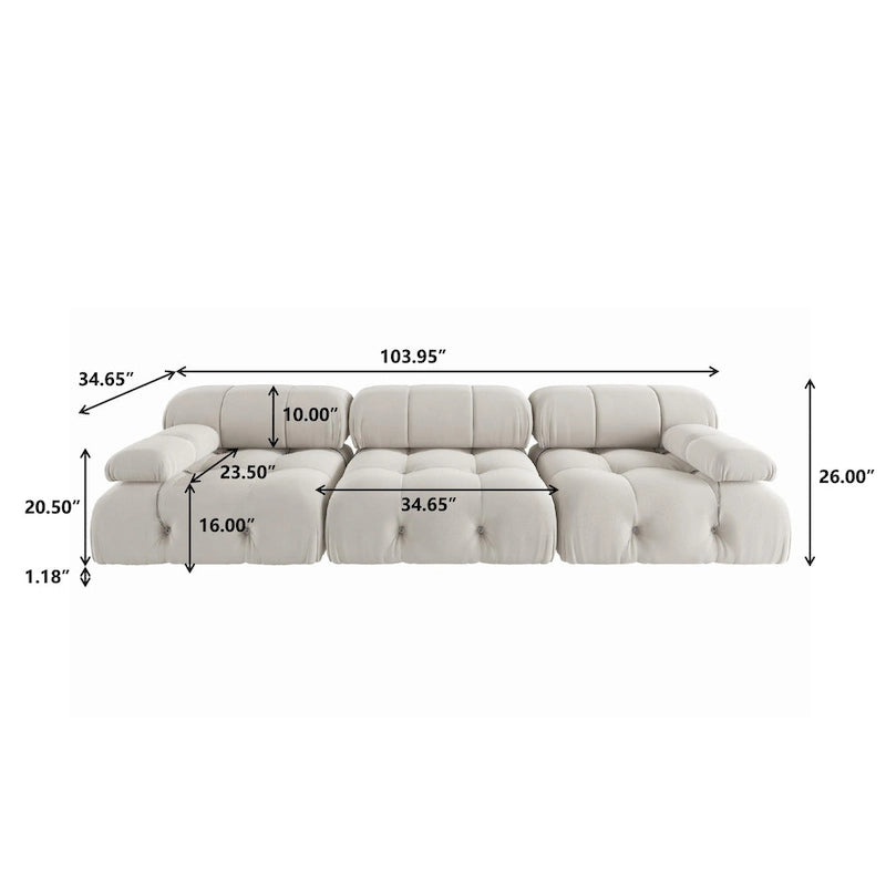 Canapé modulable en velours – 3 places, réversible, beige / orange / vert / noir / bleu