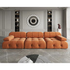 Canapé modulable en velours – 3 places, réversible, beige / orange / vert / noir / bleu