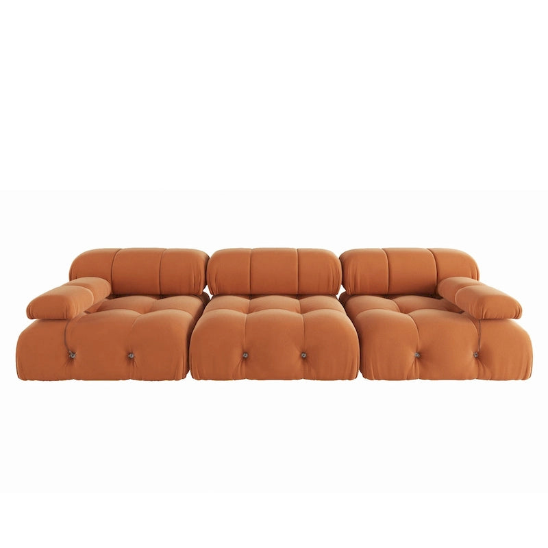 Canapé modulable en velours – 3 places, réversible, beige / orange / vert / noir / bleu