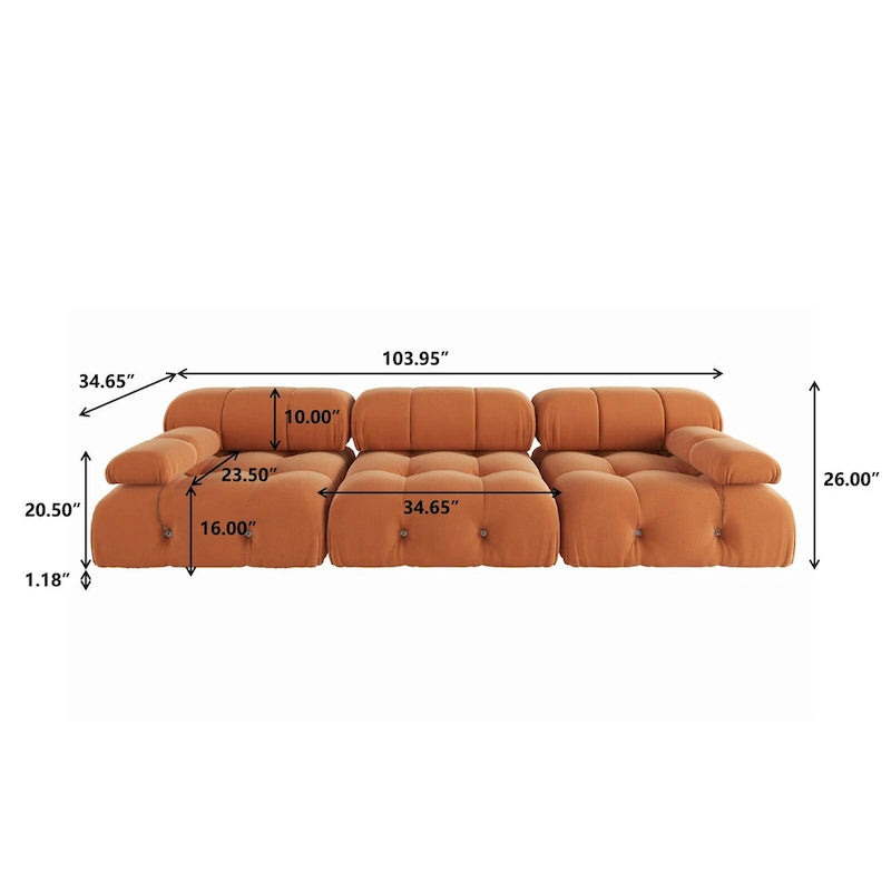 Canapé modulable en velours – 3 places, réversible, beige / orange / vert / noir / bleu
