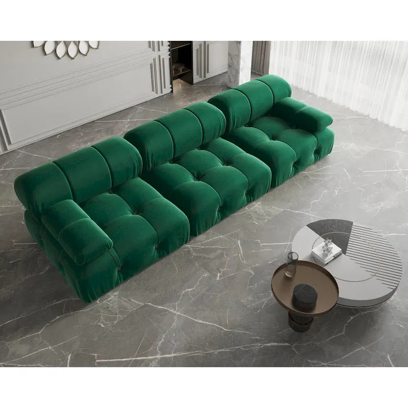 Canapé modulable en velours – 3 places, réversible, beige / orange / vert / noir / bleu