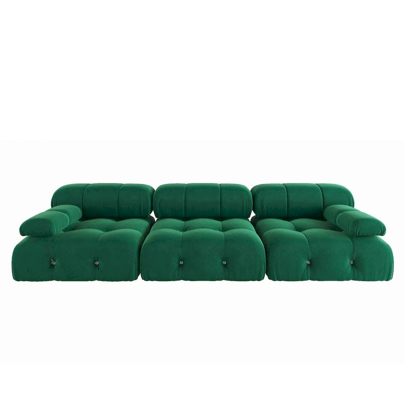 Canapé modulable en velours – 3 places, réversible, beige / orange / vert / noir / bleu