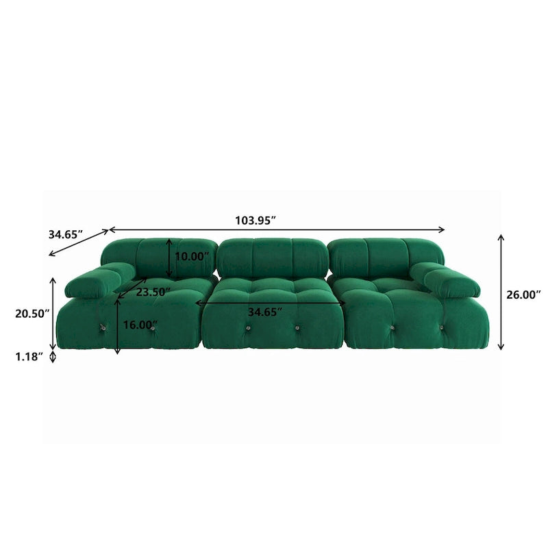 Canapé modulable en velours – 3 places, réversible, beige / orange / vert / noir / bleu