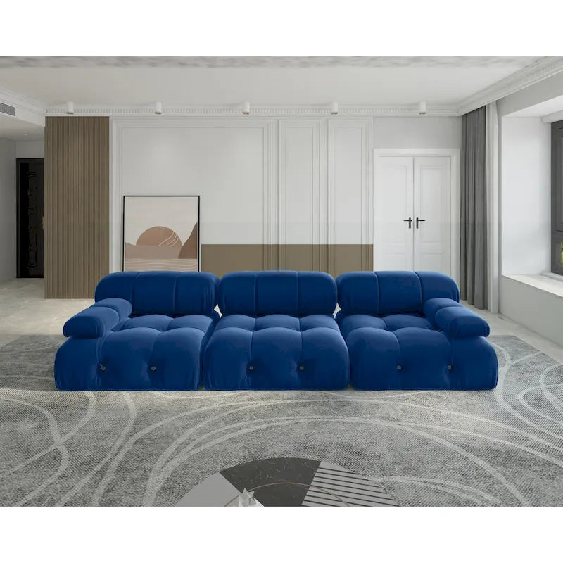 Canapé modulable en velours – 3 places, réversible, beige / orange / vert / noir / bleu