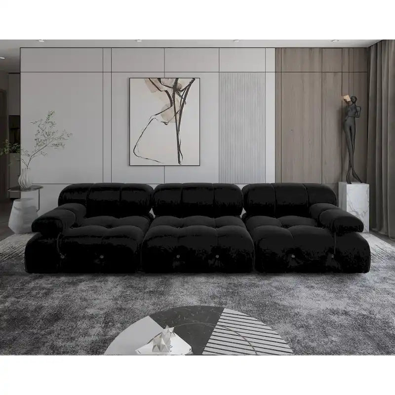 Canapé modulable en velours – 3 places, réversible, beige / orange / vert / noir / bleu