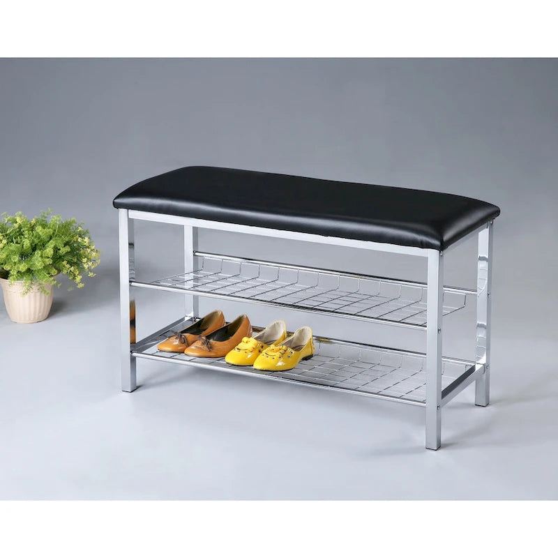 Banc à chaussures en métal – Noir/Chrome, 1 place, pour entrée