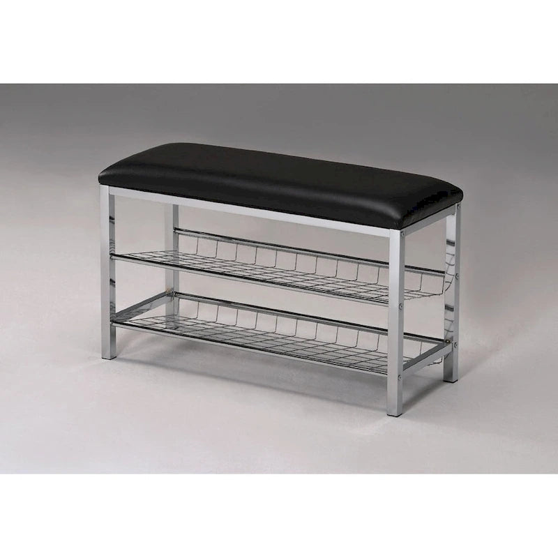 Banc à chaussures en métal – Noir/Chrome, 1 place, pour entrée