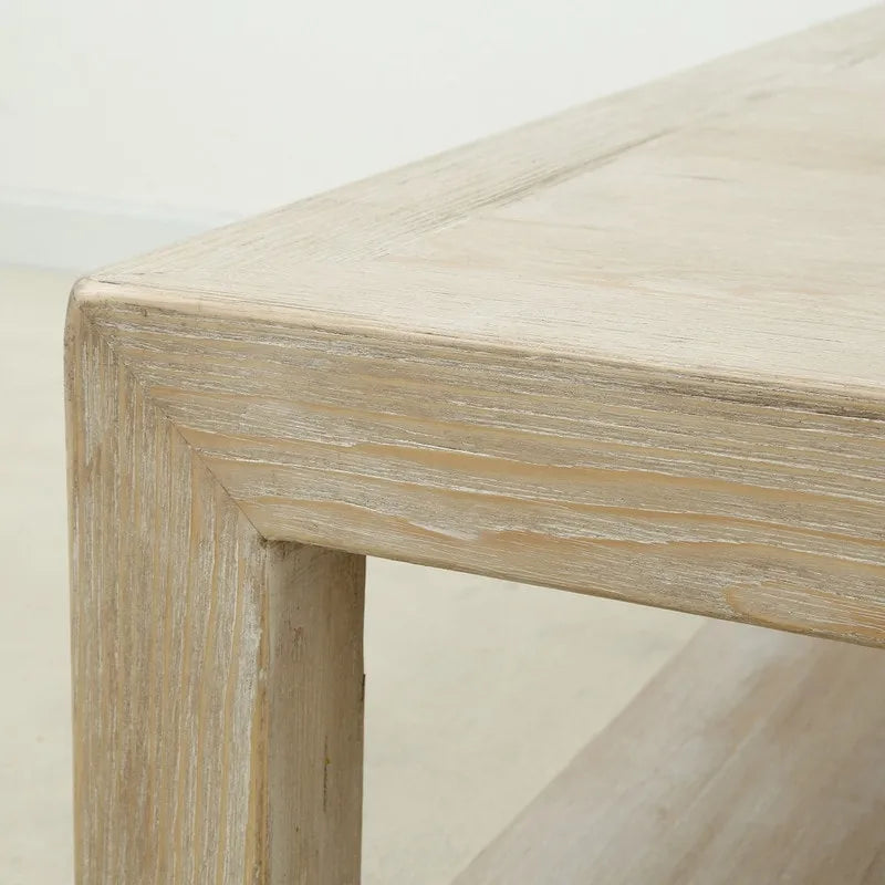 Table basse carrée en bois rustique blanc cassé pour 2 à 4 personnes