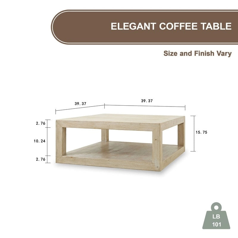 Table basse carrée en bois rustique blanc cassé pour 2 à 4 personnes