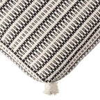 Pouf cube en coton rayé crème et noir – 1 personne, 45,7 x 45,7 x 35,5 cm