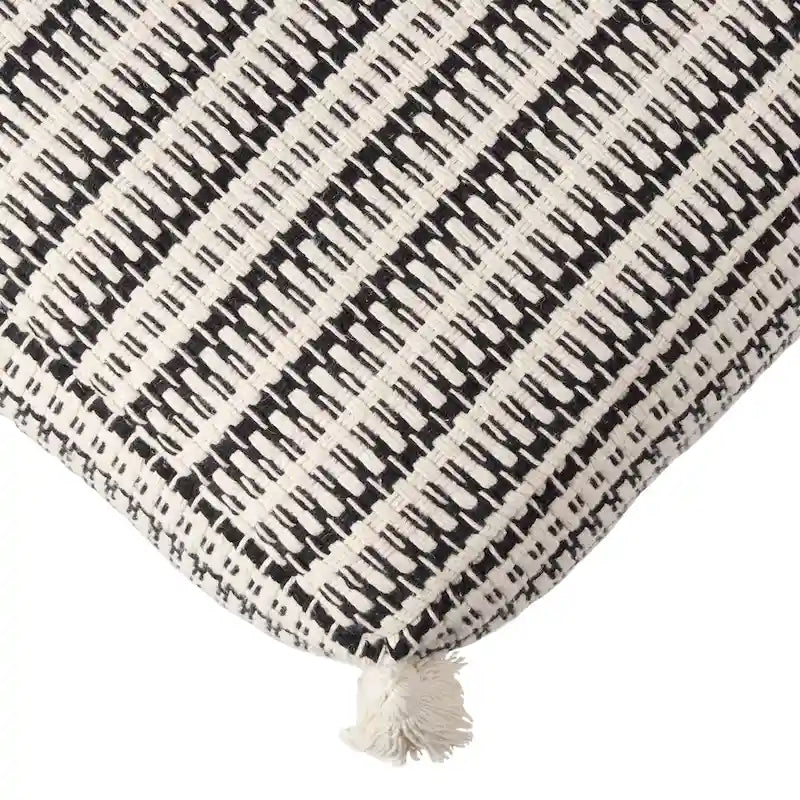 Pouf cube en coton rayé crème et noir – 1 personne, 45,7 x 45,7 x 35,5 cm