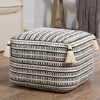 Pouf cube en coton rayé crème et noir – 1 personne, 45,7 x 45,7 x 35,5 cm