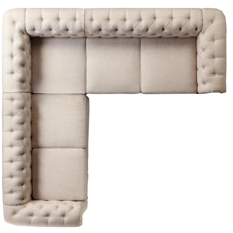 Canapé d'angle modulable symétrique 5 places en lin beige
