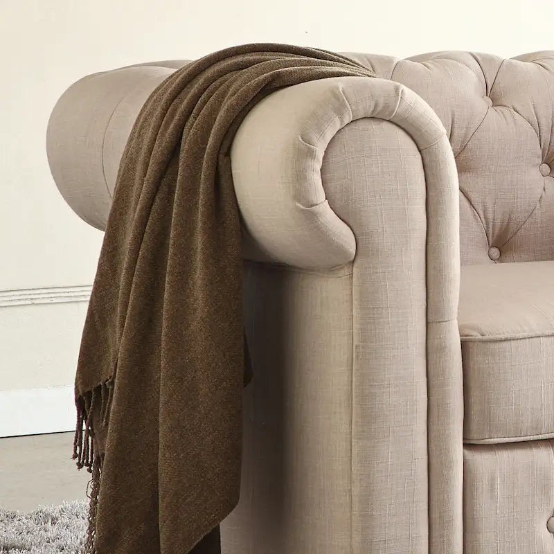 Canapé d'angle modulable symétrique 5 places en lin beige