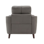 Fauteuil gris capitonné en microfibre – 1 place, pieds en bois espresso