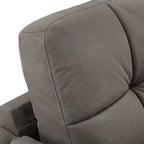 Fauteuil gris capitonné en microfibre – 1 place, pieds en bois espresso