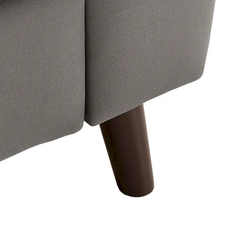 Fauteuil gris capitonné en microfibre – 1 place, pieds en bois espresso