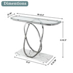Console — Plateau en verre et marbre, piètement en métal géométrique