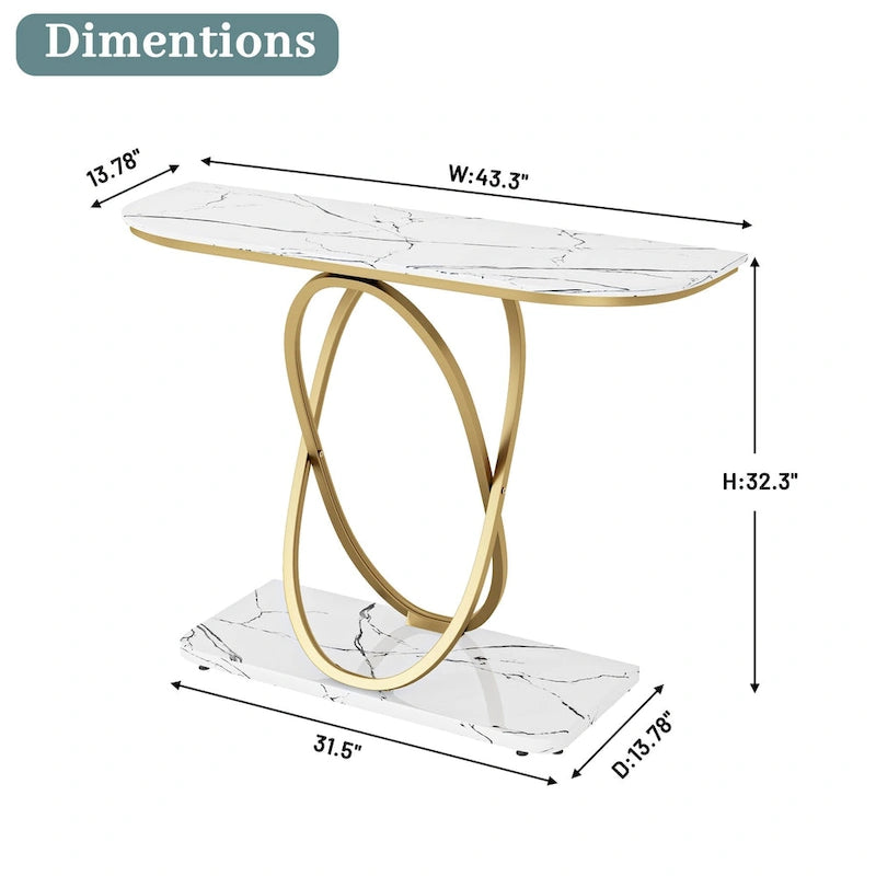 Console — Plateau en verre et marbre, piètement en métal géométrique