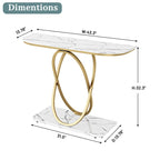 Console — Plateau en verre et marbre, piètement en métal géométrique