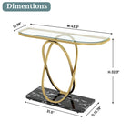 Console — Plateau en verre et marbre, piètement en métal géométrique