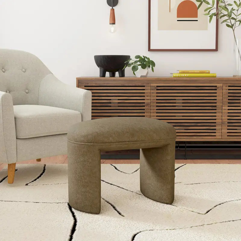 Pouf rond – Boucle crème / Velours moka / Boucle rose | 1 place