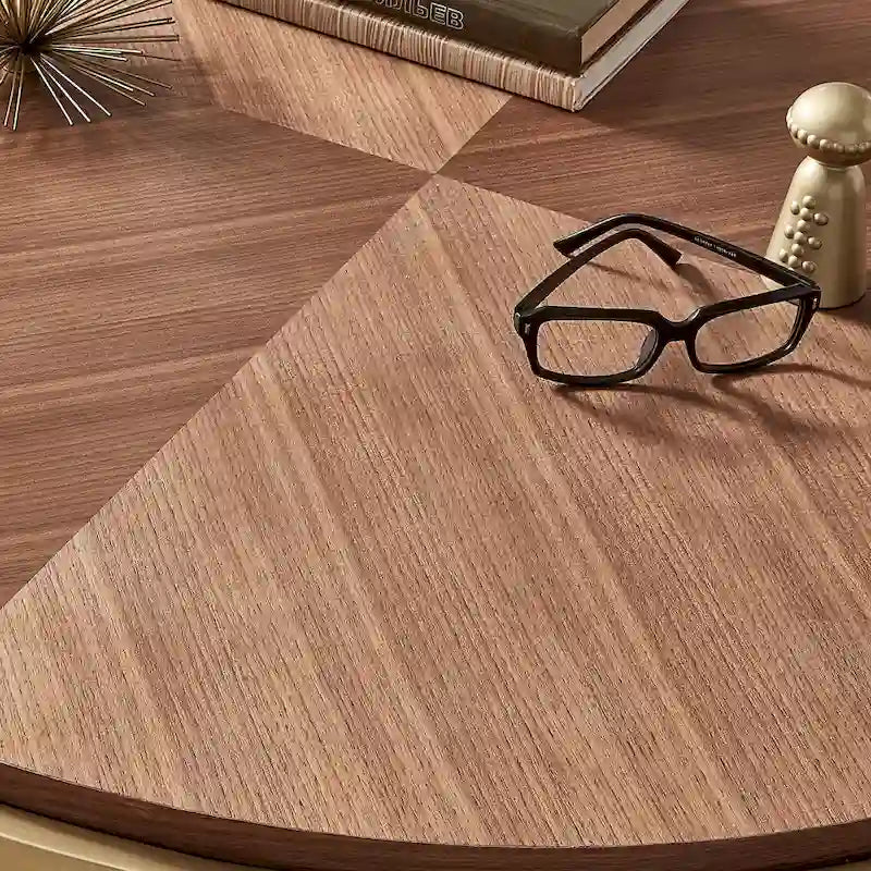 Table basse ronde avec base en métal — Fini naturel/noyer, ensemble de 1 à 2 pièces
