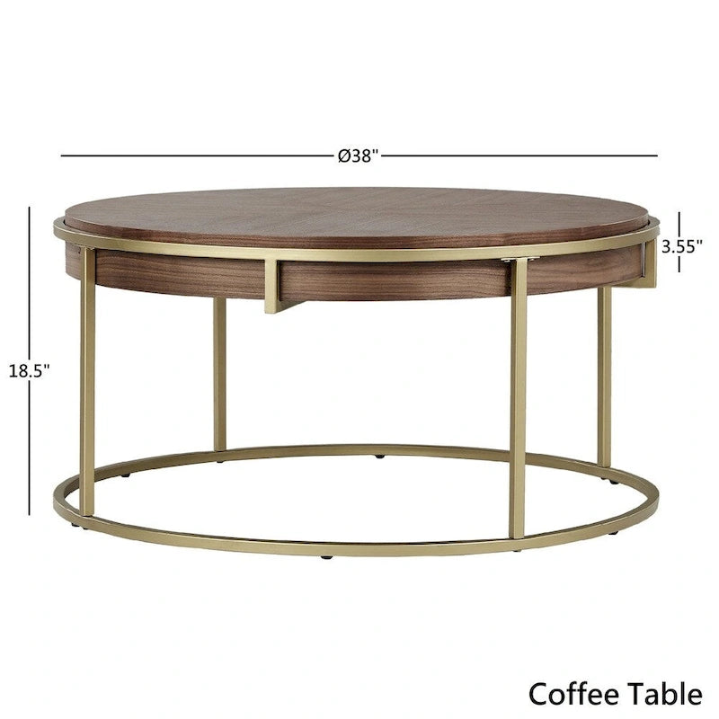 Table basse ronde avec base en métal — Fini naturel/noyer, ensemble de 1 à 2 pièces