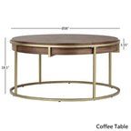 Table basse ronde avec base en métal — Fini naturel/noyer, ensemble de 1 à 2 pièces