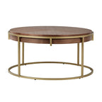 Table basse ronde avec base en métal — Fini naturel/noyer, ensemble de 1 à 2 pièces