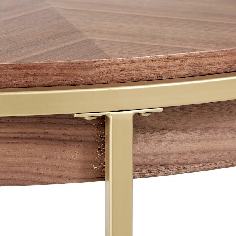 Table basse ronde avec base en métal — Fini naturel/noyer, ensemble de 1 à 2 pièces
