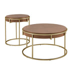 Table basse ronde avec base en métal — Fini naturel/noyer, ensemble de 1 à 2 pièces