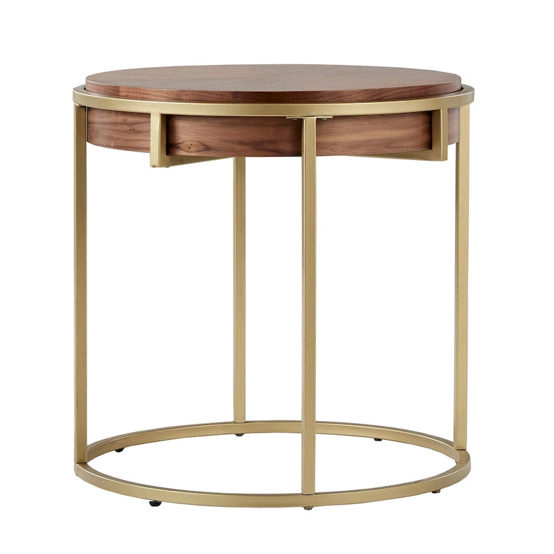 Table basse ronde avec base en métal — Fini naturel/noyer, ensemble de 1 à 2 pièces