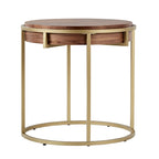 Table basse ronde avec base en métal — Fini naturel/noyer, ensemble de 1 à 2 pièces