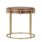Table basse ronde avec base en métal — Fini naturel/noyer, ensemble de 1 à 2 pièces