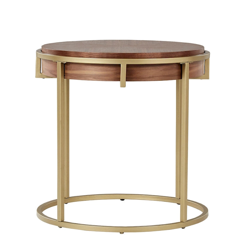Table basse ronde avec base en métal — Fini naturel/noyer, ensemble de 1 à 2 pièces
