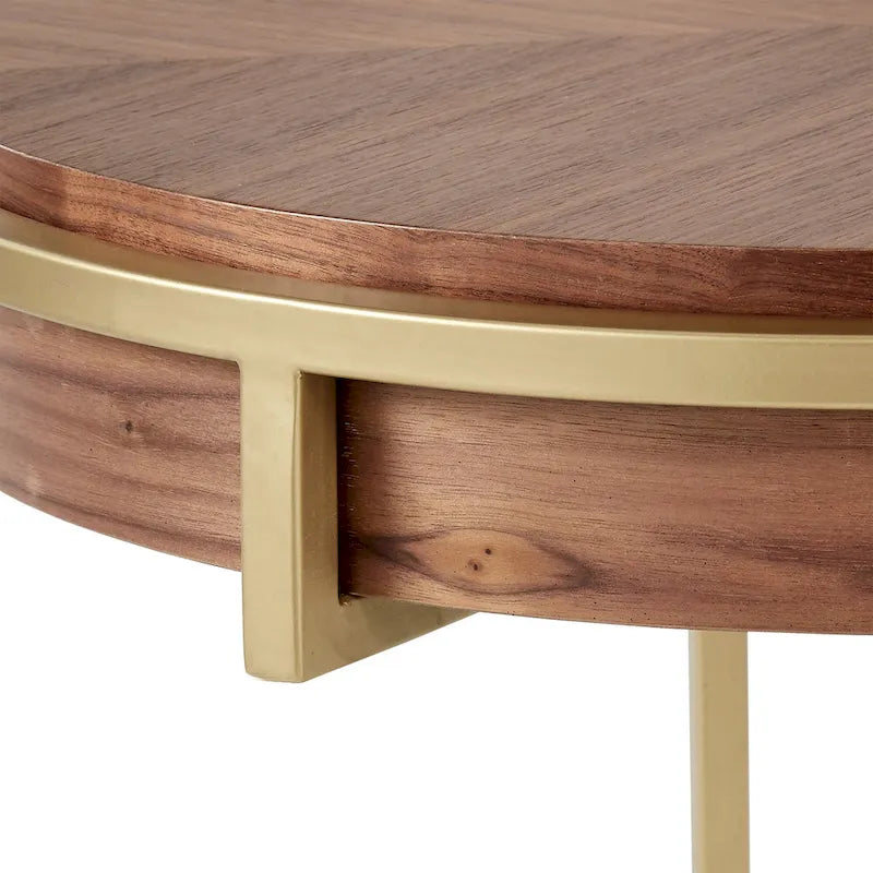 Table basse ronde avec base en métal — Fini naturel/noyer, ensemble de 1 à 2 pièces