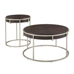 Table basse ronde avec base en métal — Fini naturel/noyer, ensemble de 1 à 2 pièces