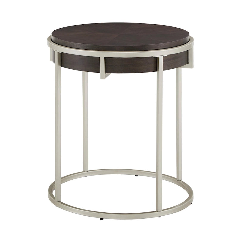 Table basse ronde avec base en métal — Fini naturel/noyer, ensemble de 1 à 2 pièces