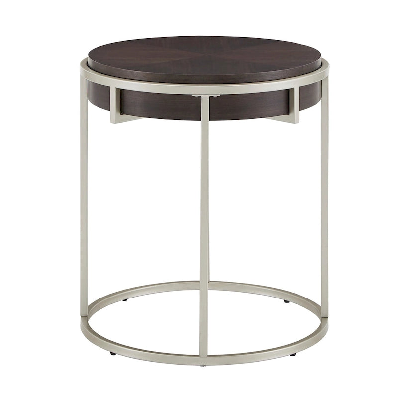 Table basse ronde avec base en métal — Fini naturel/noyer, ensemble de 1 à 2 pièces