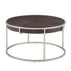 Table basse ronde avec base en métal — Fini naturel/noyer, ensemble de 1 à 2 pièces