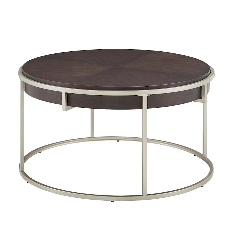 Table basse ronde avec base en métal — Fini naturel/noyer, ensemble de 1 à 2 pièces
