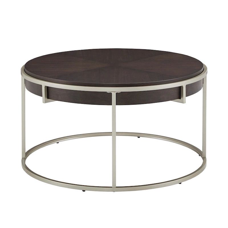 Table basse ronde avec base en métal — Fini naturel/noyer, ensemble de 1 à 2 pièces