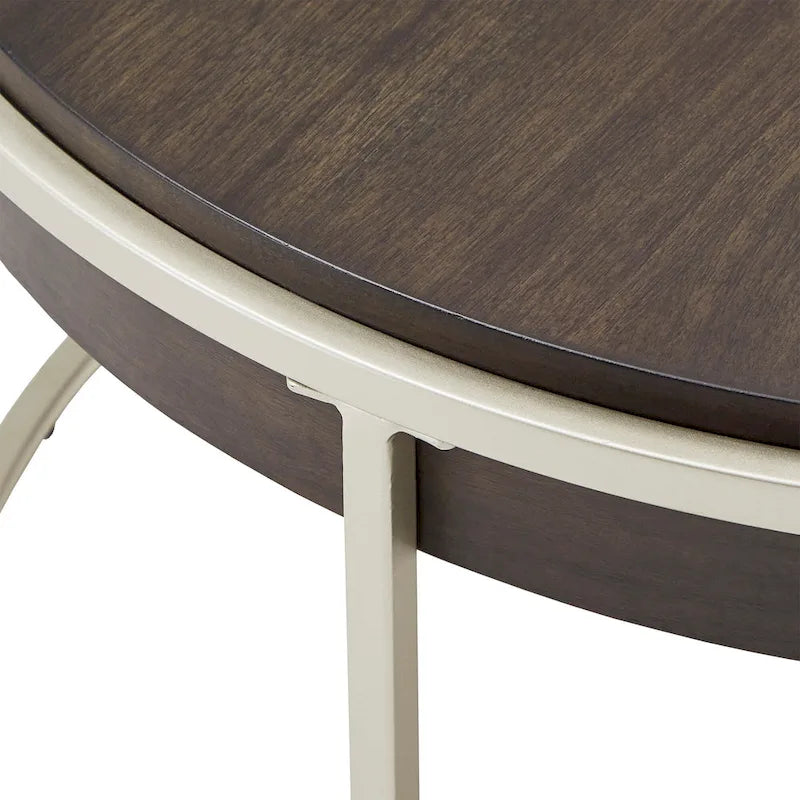 Table basse ronde avec base en métal — Fini naturel/noyer, ensemble de 1 à 2 pièces