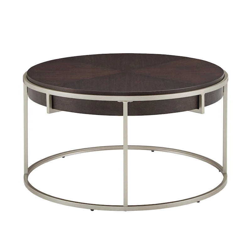 Table basse ronde avec base en métal — Fini naturel/noyer, ensemble de 1 à 2 pièces