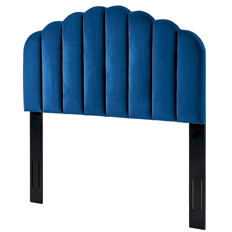 Tête de lit festonnée en velours bleu — California King